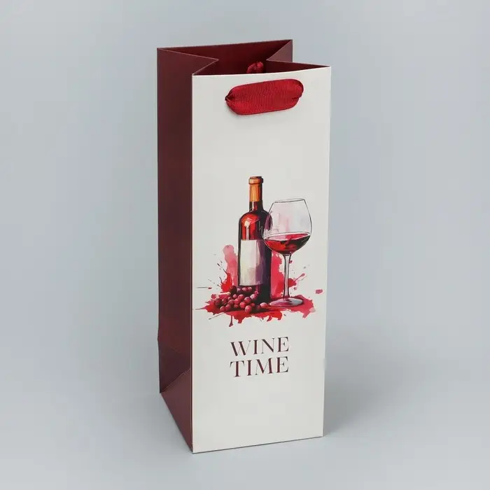 Пакет подарочный под бутылку, упаковка, «Время винишка», 9 х 25 х 8.5 см