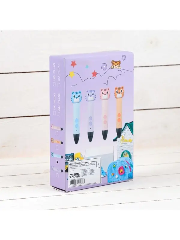 3D ручка Тигрёнок, работа с пластиком PLA, USB кабель питания, голубая