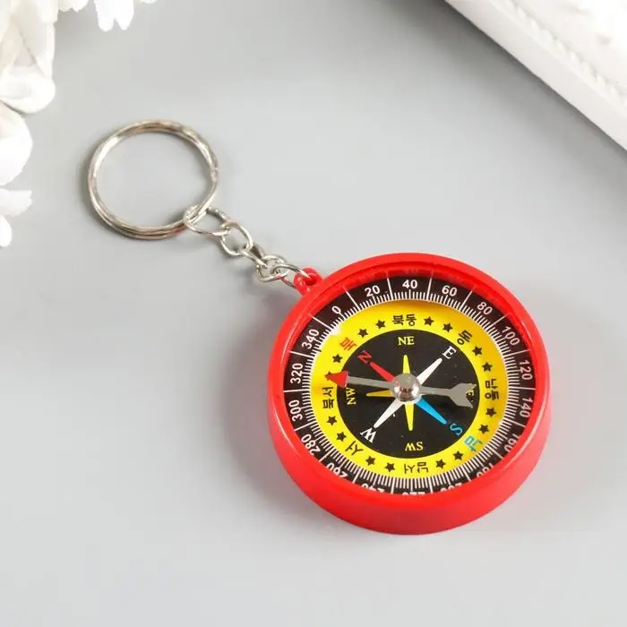 Брелок для ключей на кольце «Круглый», с компасом, пластик, 4.5×4.5×1 см, МИКС