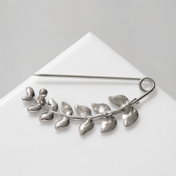 Булавка «Веточка лиственная» 6,5 см, цвет зелёный в серебре Булавка «Веточка лиственная» 6,5 см, цвет зелёный в серебре