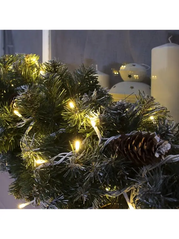 Гирлянда &laquo;Нить&raquo; 10 м, IP44, УМС, белая нить, 100 LED, свечение тёплое белое, 220 В