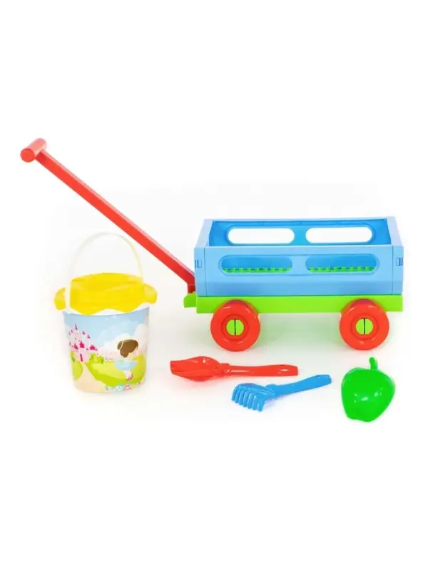 Набор игрушек для песочницы, 6 предметов: тележка, ведро, ситечко, лопатка, грабельки, формочка