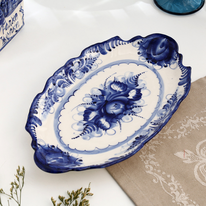 Блюдо под нарезку Блюдо под нарезку "Цветок", гжель, фарфор, 2,5х31 см