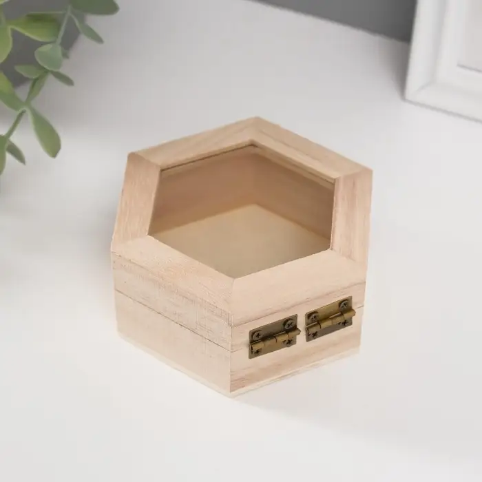 Шкатулка для росписи дерево &laquo;Многогранник со стеклянной вставкой&raquo;, для творчества, декора, 10&times;9&times;4.5 см