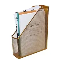 Лоток для бумаг Calligrata, вертикальный, металлическая сетка, 1 отделение, золото