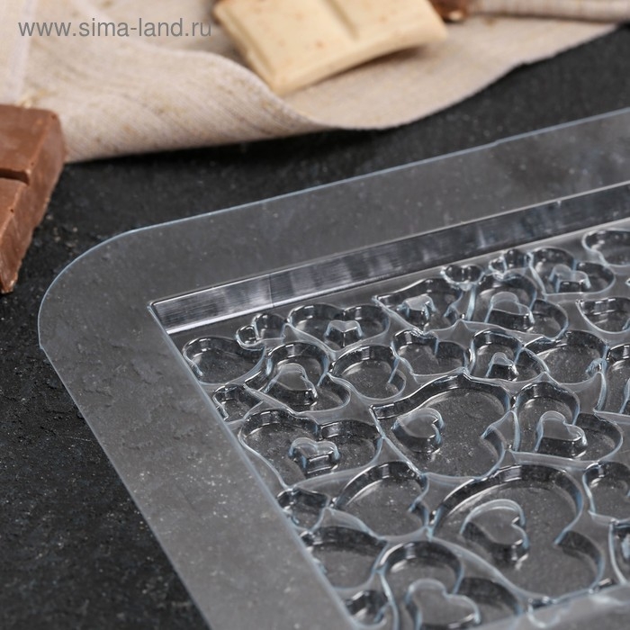 Форма для шоколада «Плитка в сердечках», пластик, прозрачная