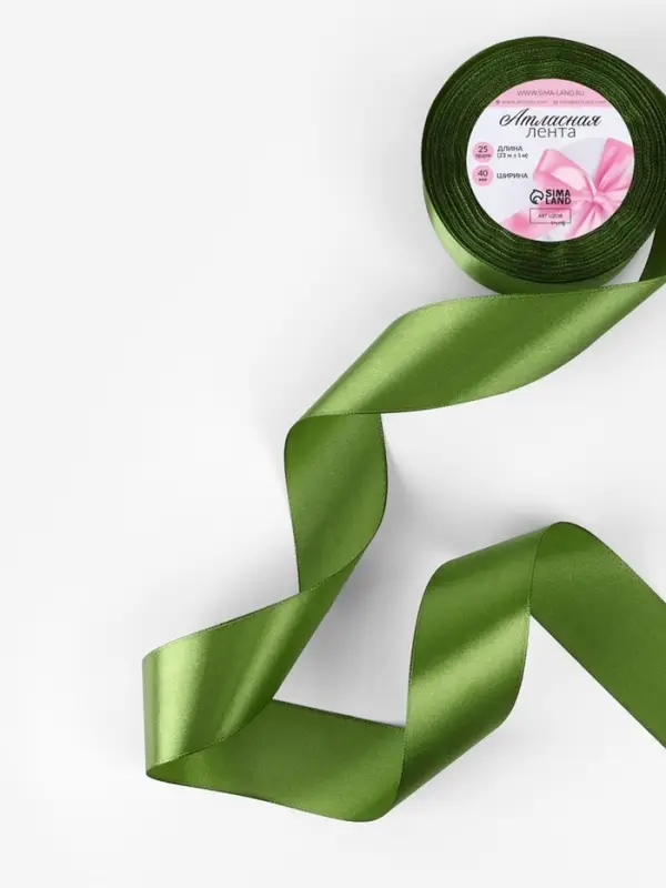 Лента атласная, 40 мм &times; 23 &plusmn; 1 м, цвет травяной №113