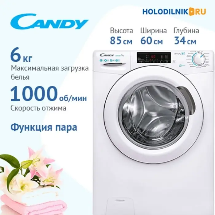 Стиральная машина Candy Smart Pro CSO34 106T1/2-07, класс А, 1000 об/мин, до 6 кг, белая Стиральная машина Candy Smart Pro CSO34 106T1/2-07, класс А, 1000 об/мин, до 6 кг, белая