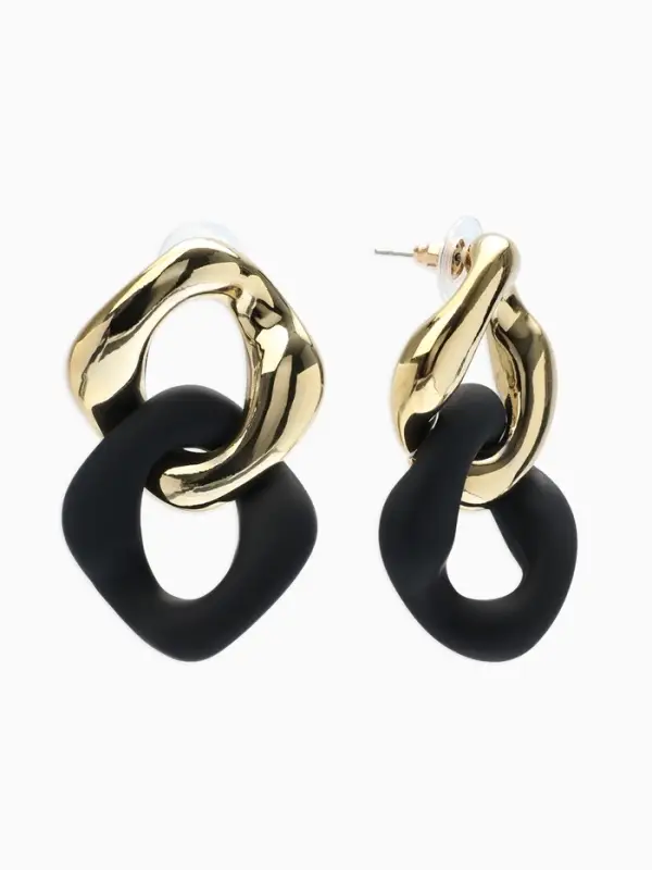 Серьги металл &laquo;Цепь&raquo;, диагональ, 2 полых ромба, золотисто-чёрные