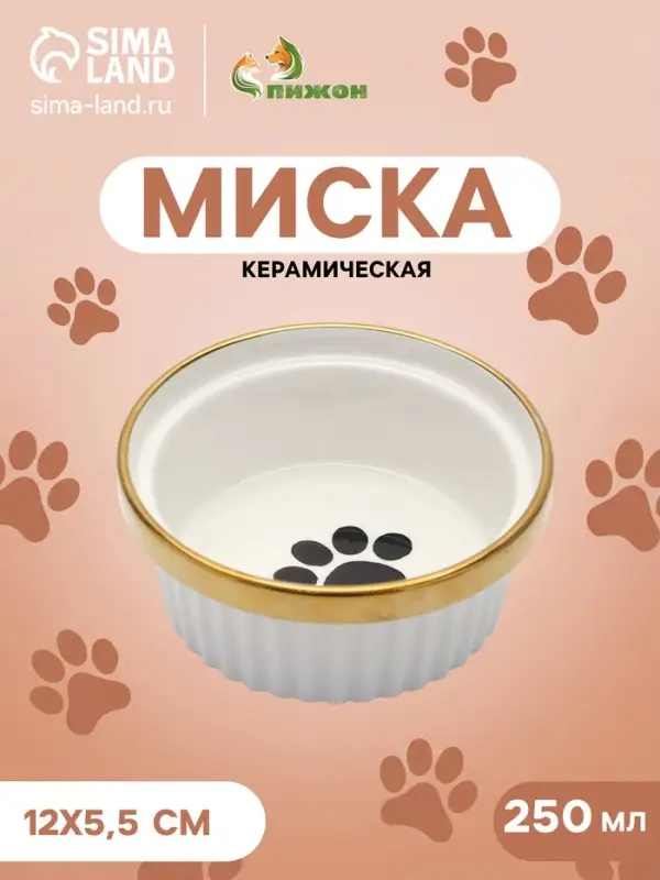 Миска &laquo;Роскошь&raquo;, 250 мл, 12&times;5.5 см, керамика, белая