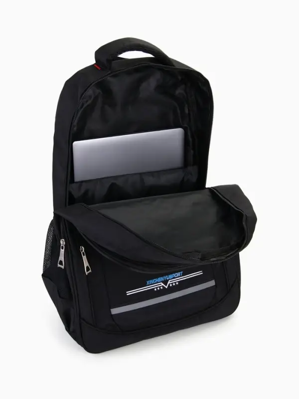 Рюкзак со светоотражающей полосой, 2 отдела на молнии, 4 кармана, размер 37&times;17&times;54 см, чёрный