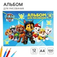 Альбом для рисования А4, 12 листов 100 г/м², на скрепке, «Щенячий патруль»