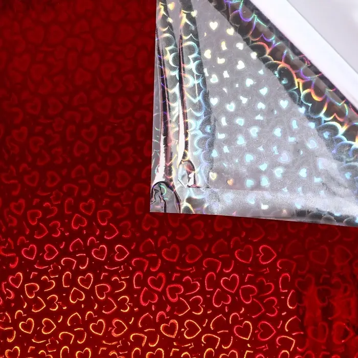 Пленка голографическая, «Сердечки», красная, 70 см × 1 м
