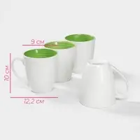 Кружки Доляна &laquo;Палитра&raquo;, 350 мл, набор 4 шт., фарфор, белые, зелёные