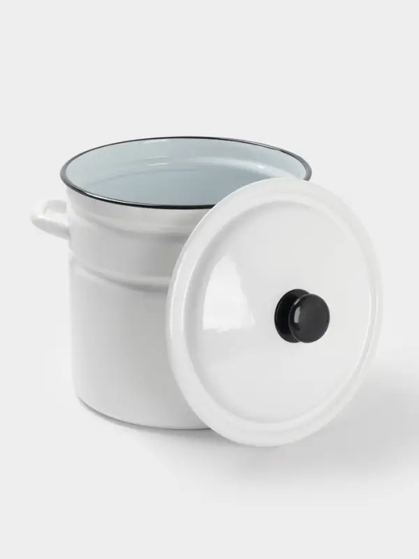 Кастрюля эмалированная, 12 л, d=26.5 см, с крышкой, без декора, белая