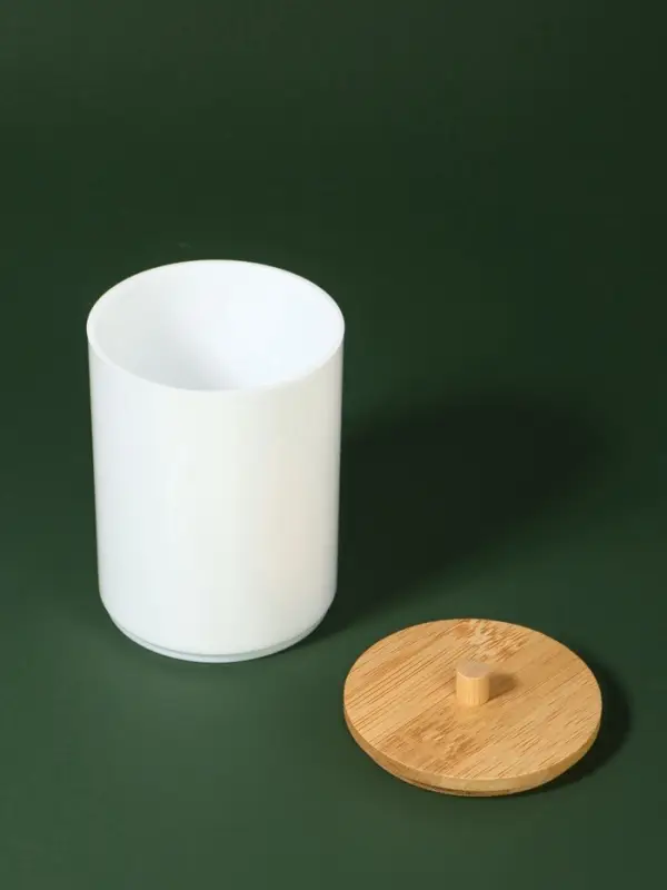 Органайзер для хранения ватных палочек &laquo;BAMBOO&raquo;, с крышкой, d=6.8&times;10 см, белый, коричневый