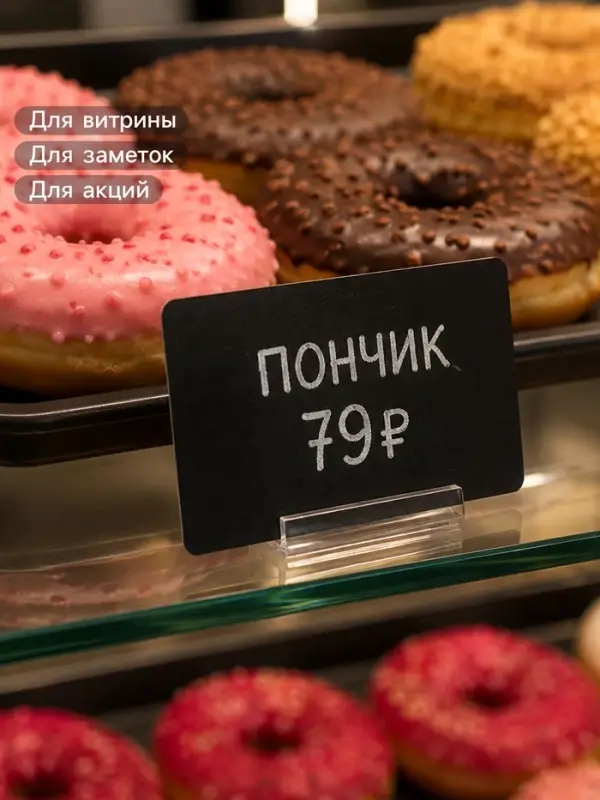 Ценник для надписей меловым маркером, A7, 10.5&times;0.1&times;7.4 см, чёрный, ПВХ