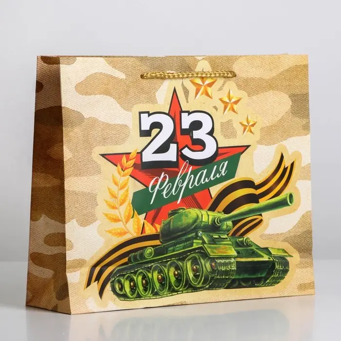 Пакет подарочный ламинированный, упаковка, &laquo;С 23 февраля&raquo;, ML 25&times;21&times;8 см