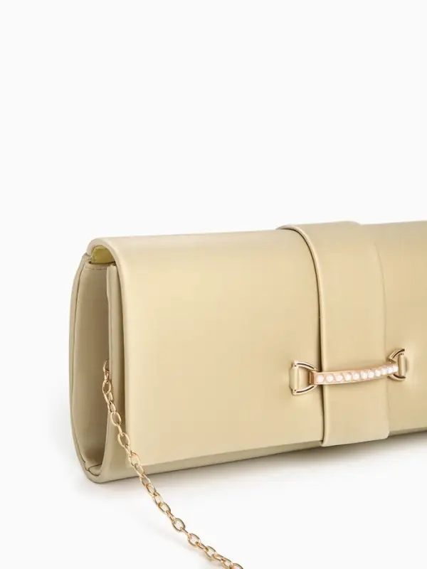 Сумка-клатч женская вечерняя на магните, на цепочке, с золотистой фурнитурой, однотонная, золотистая