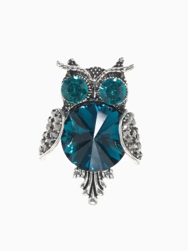 Брошь &laquo;Сова круглая&raquo;, синяя в чернёном серебре
