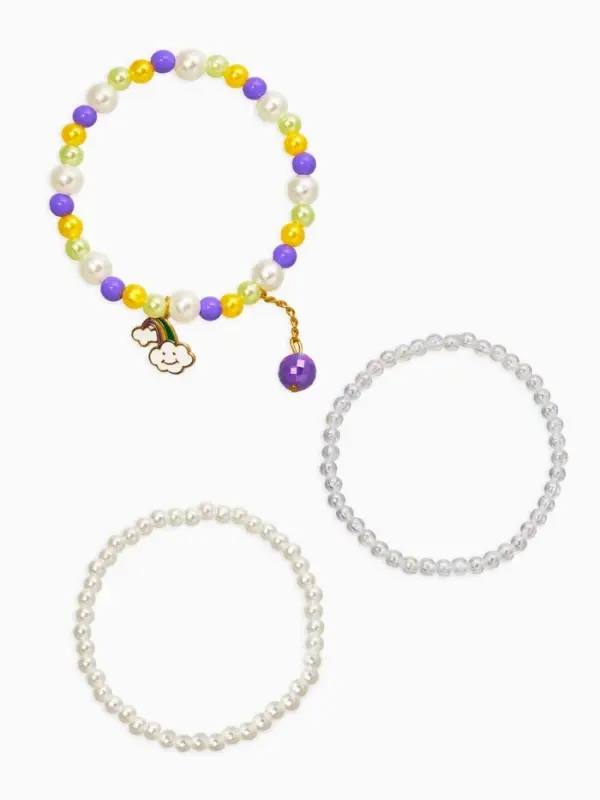 Браслет детский «Выбражулька», 3 шт. набор, радуга с подвеской, жемчуг, цветной Браслет детский «Выбражулька», 3 шт. набор, радуга с подвеской, жемчуг, цветной