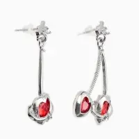 Серьги "Сердечная вишня", цвет красный в серебре