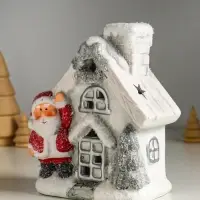 Сувенир керамика свет "Дед Мороз у домика" 12х7х15,5 см