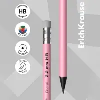 Карандаш чернографитный с ластиком ErichKrause «Pastel», HB, грифель d=2.2 мм, пластик, круглый в тубусе, пастель МИКС