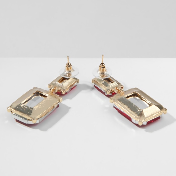 Серьги со стразами «Клео» классика, цвет красный в золоте