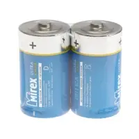 Батарейка алкалиновая Mirex, D, LR20-2S, 1.5 В, спайка, 2 шт.