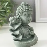 Подставка под благовония песчаник "Будда и фонтан с лотосом" 7х10,5х13 см