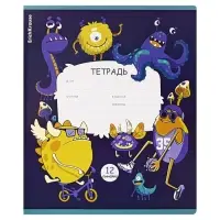 Тетрадь 12 листов в линейку ErichKrause "Monsters", обложка мелованый картон, МИКС