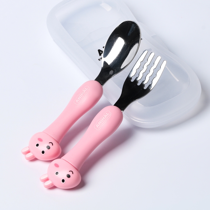 Набор детских столовых приборов в футляре «Зайчата», вилка, ложка Набор детских столовых приборов в футляре «Зайчата», вилка, ложка