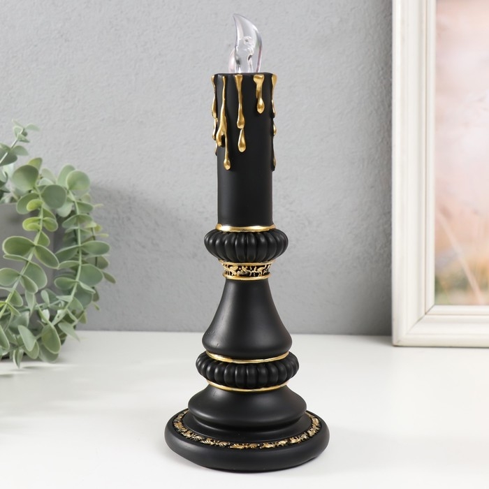 Сувенир полистоун свет  Сувенир полистоун свет "Свеча" 2хLR44 чёрный с золотом 10х10х24,5 см
