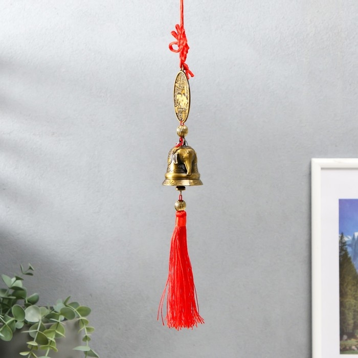 Колокольчик металл  Колокольчик металл "Слоны на монете, слоны на колоколе" красный узел счастья 5х4х48 см