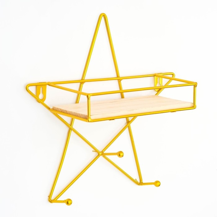 Вешалка настенная с полкой Вешалка настенная с полкой "Звезда", с подсветкой, 3 крючка, 28 х 28 см, золото