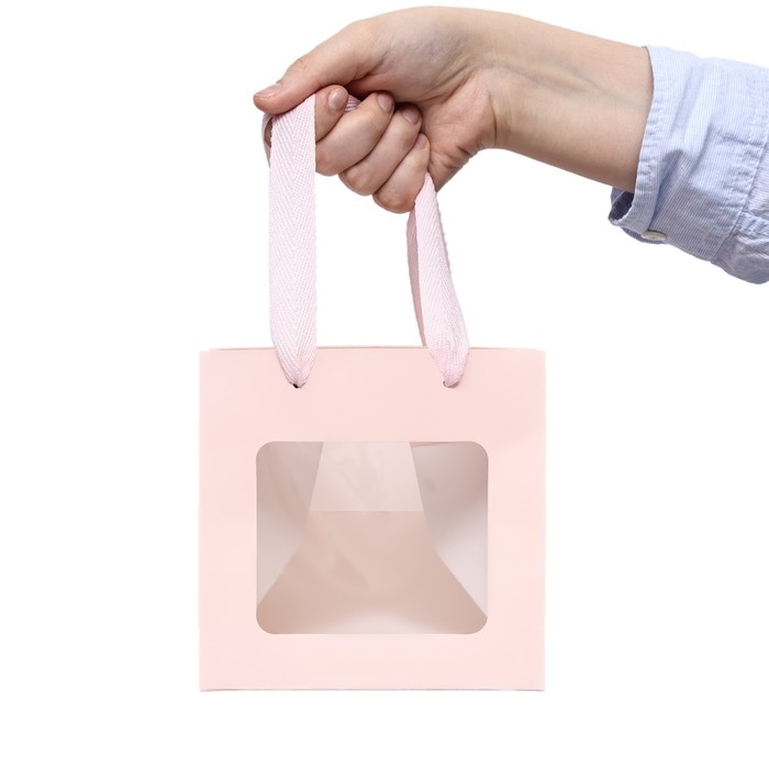 Пакет подарочный, крафт, с окном, «Розовый», 15 х 15 х 15 см Пакет подарочный, крафт, с окном, «Розовый», 15 х 15 х 15 см