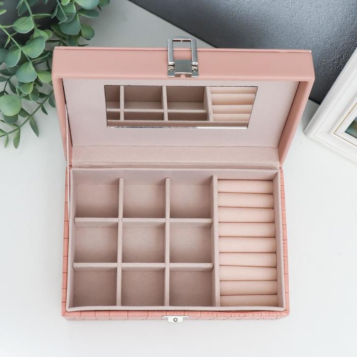 Шкатулка кожзам для украшений  Шкатулка кожзам для украшений "Розовый питон" комбинированная 7,5х14х20 см