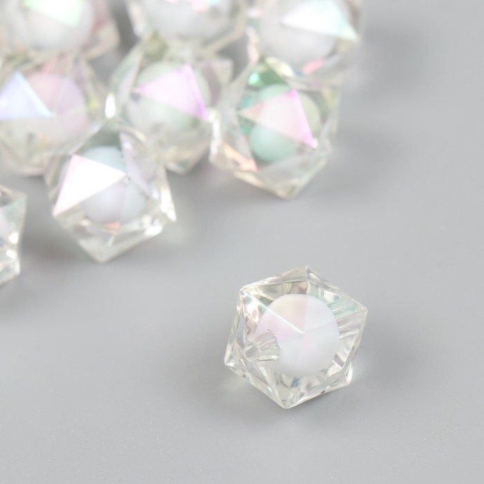 Бусина для творчества пластик Бусина для творчества пластик "Кристалл-многогранник белый" набор 10 шт. 1,6х1,6х1,6 см