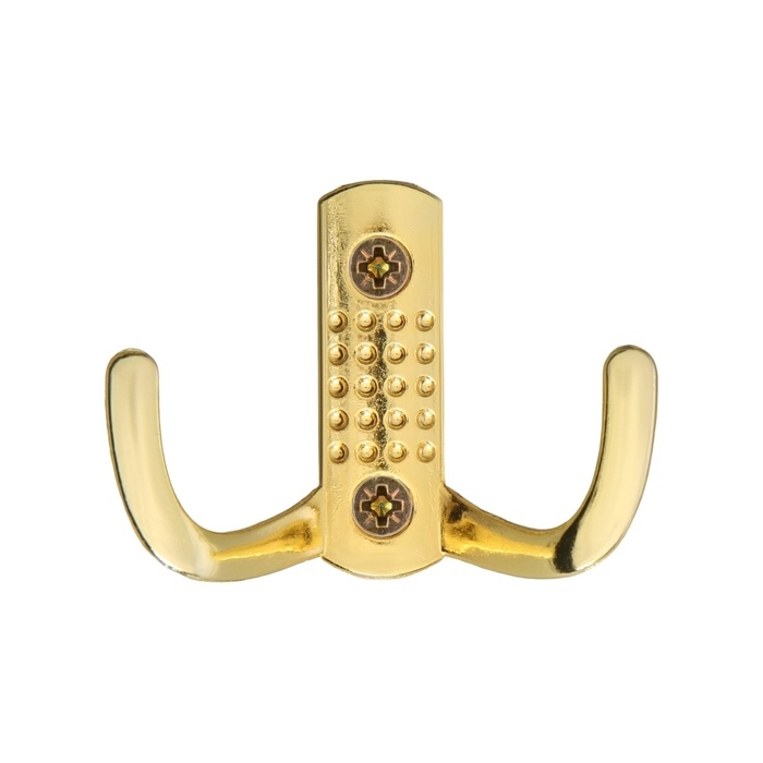 Крючок мебельный ТУНДРА TKD011, двухрожковый, золото Крючок мебельный ТУНДРА TKD011, двухрожковый, золото