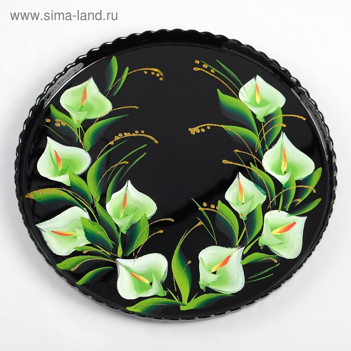 Поднос Поднос "Каллы на черном" художественная роспись 28 см