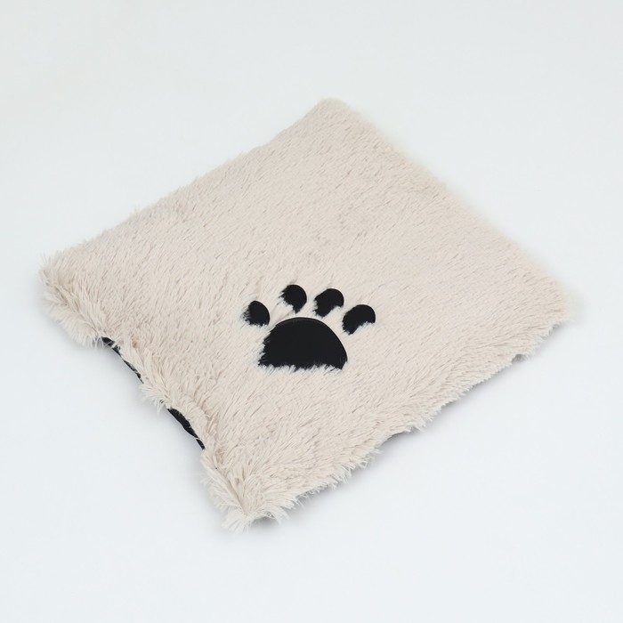 Лежак с подушкой, мех, сатин, периотек, 45 х 45 х 15 см, бежевый Лежак с подушкой, мех, сатин, периотек, 45 х 45 х 15 см, бежевый