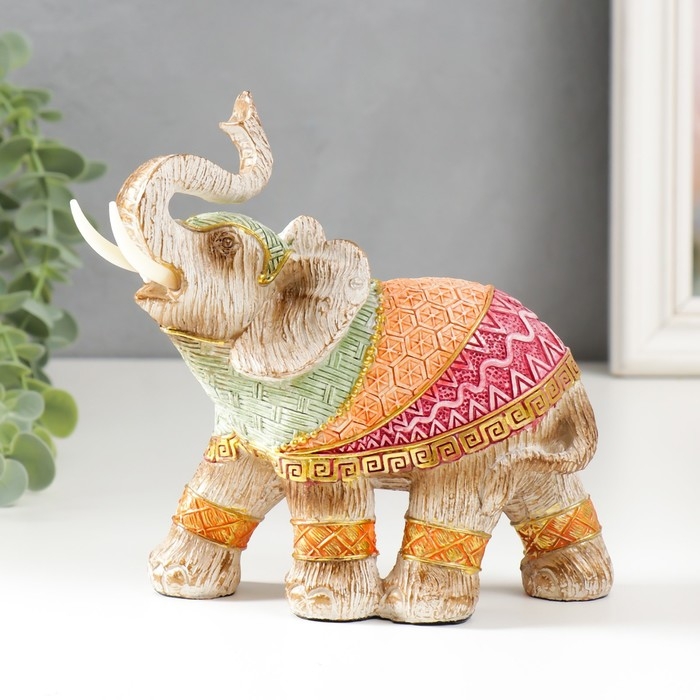 Сувенир полистоун Сувенир полистоун "Слон в разноцветной попоне с рисунками" под дерево МИКС 15х16х7,7 см