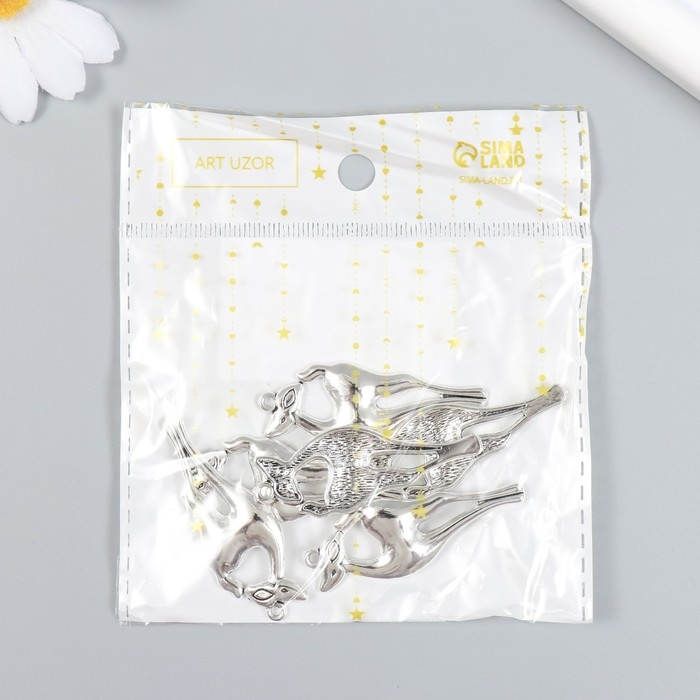 Декор для творчества металл Декор для творчества металл "Изящная косуля" набор 6 шт серебро 1,8х4,8 см