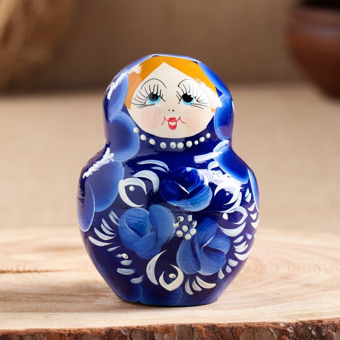 Матрёшка «Гжель», синее платье, 10 кукольная, 13 см,ручная роспись Матрёшка «Гжель», синее платье, 10 кукольная, 13 см,ручная роспись