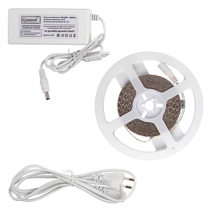 Комплект светодиодной ленты General PRO, 12В, SMD2835, 5 м, с аксесс., 120 LED/м, БЕЛЫЙ Комплект светодиодной ленты General PRO, 12В, SMD2835, 5 м, с аксесс., 120 LED/м, БЕЛЫЙ