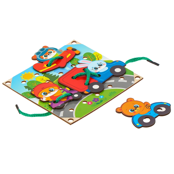 Деревянная игрушка-шнуровка «Транспорт», 15×15 см Деревянная игрушка-шнуровка «Транспорт», 15×15 см