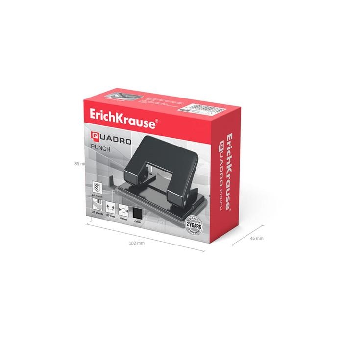 Дырокол ErichKrause Quadro, до 20 листов, диаметр прокола 6 мм, расстояние между проколами 80 мм, черный Дырокол ErichKrause Quadro, до 20 листов, диаметр прокола 6 мм, расстояние между проколами 80 мм, черный