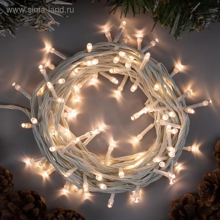 Гирлянда «Нить» 10 м, IP20, белая нить, 100 LED, свечение тёплое белое, 8 режимов, 220 В Гирлянда «Нить» 10 м, IP20, белая нить, 100 LED, свечение тёплое белое, 8 режимов, 220 В