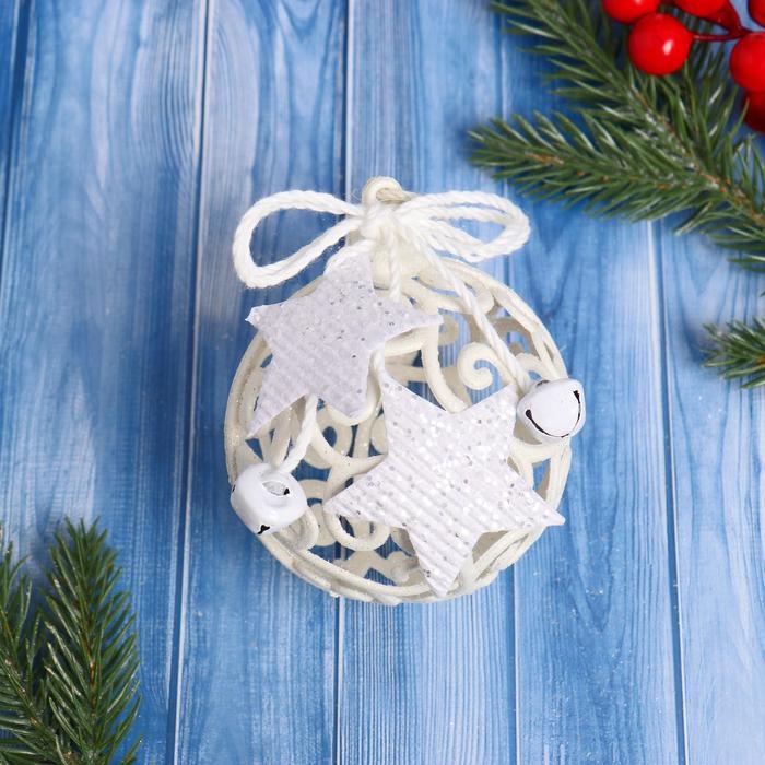 Шар пластик d-8 см Шар пластик d-8 см "Звёздные кружева" белый